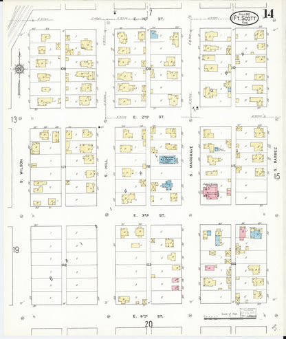 Sanborn Fire Insurance Map from Fort Scott, Bourbon County, Kansas (1912), Sheet #0014 - Complete Map Set gallery image, historic Sanborn map, vintage wall art, Kansas Kansas
