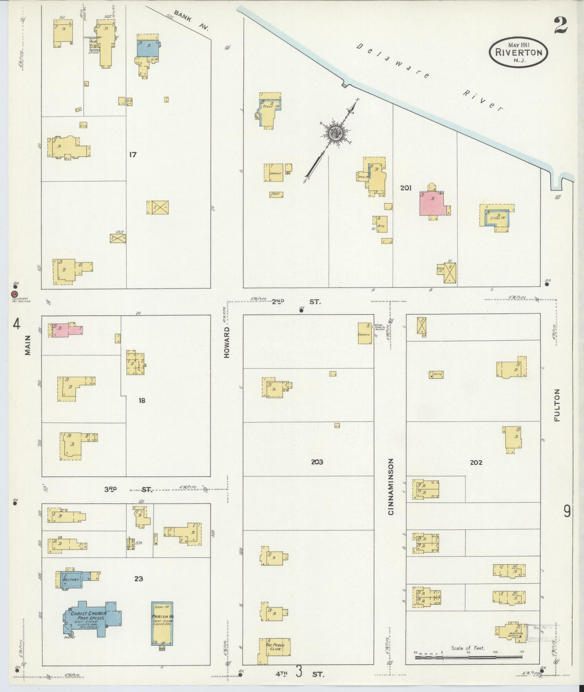 Sanborn Fire Insurance Map from Riverton, Burlington County, New Jersey (1911), Sheet #0002 - Historic Sanborn Fire Insurance Map Print, vintage old map wall art, antique decor, genealogy gift, New Jersey New Jersey map