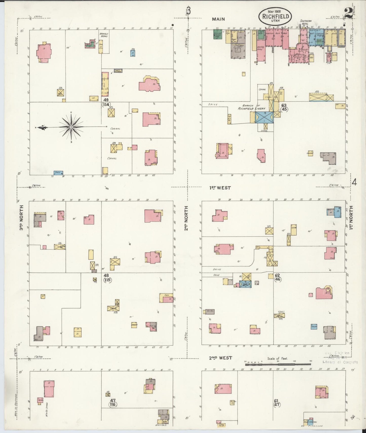 Sanborn Fire Insurance Map from Richfield, Sevier County, Utah (1908), Sheet #0002 - Complete Map Set gallery image, historic Sanborn map, vintage wall art, Utah Utah