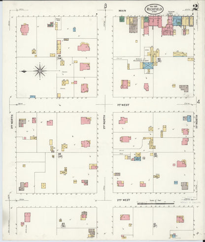 Sanborn Fire Insurance Map from Richfield, Sevier County, Utah (1908), Sheet #0002 - Complete Map Set gallery image, historic Sanborn map, vintage wall art, Utah Utah