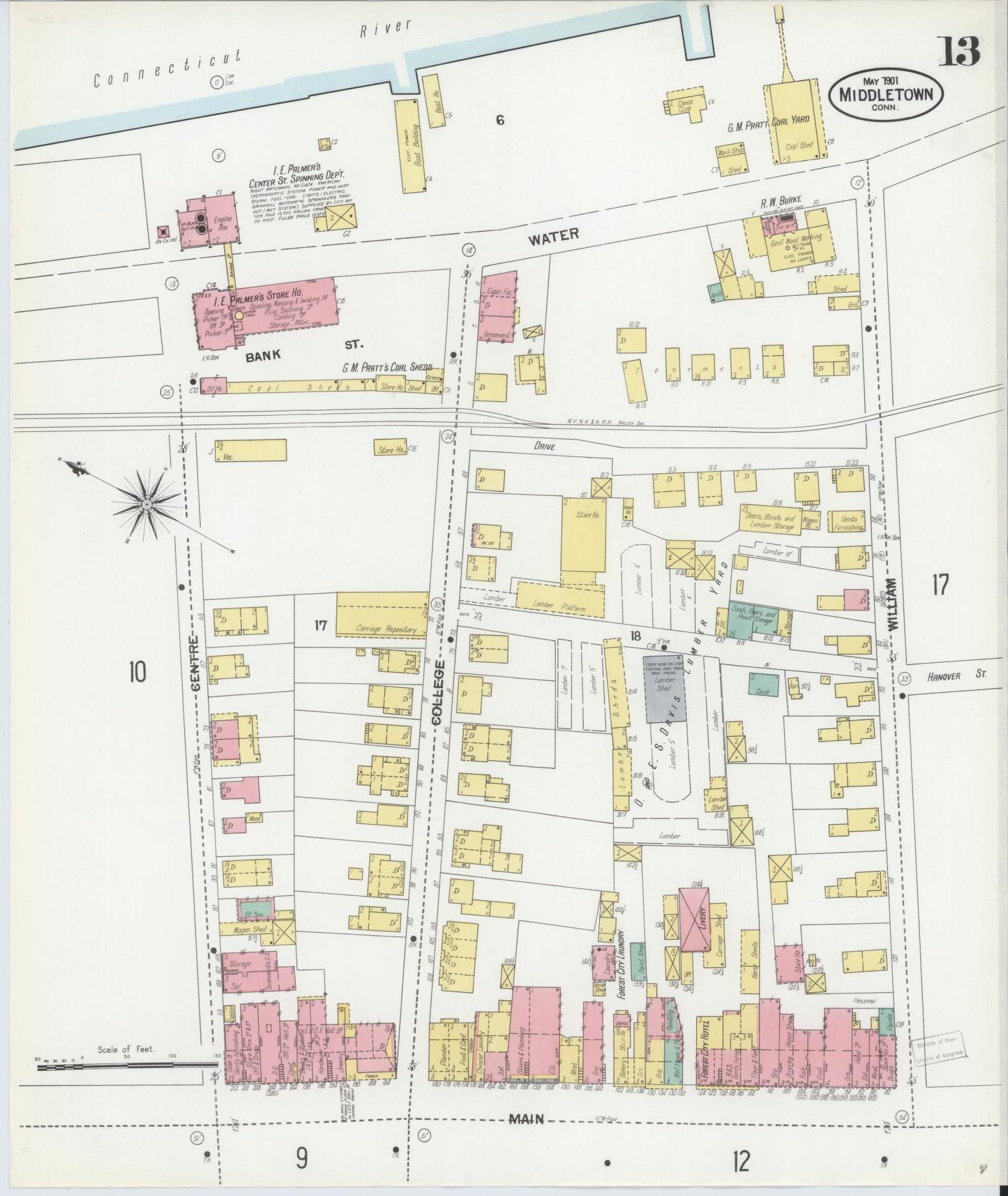 Sanborn Fire Insurance Map from Middletown, Middlesex County, Connecticut (1901), Sheet #0013 - Complete Map Set gallery image, historic Sanborn map, vintage wall art, Connecticut Connecticut