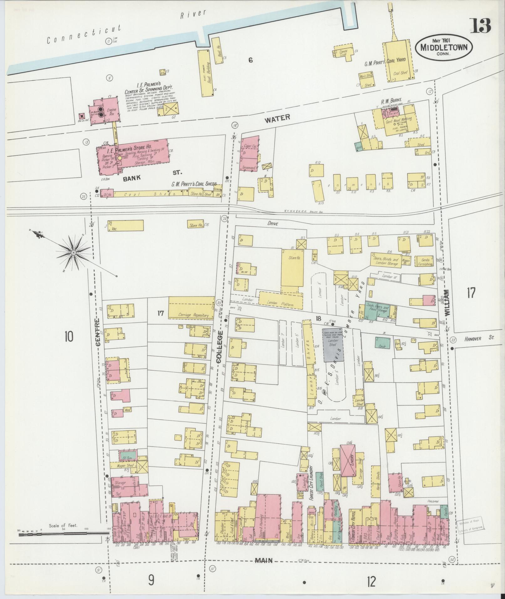 Sanborn Fire Insurance Map from Middletown, Middlesex County, Connecticut (1901), Sheet #0013 - Complete Map Set gallery image, historic Sanborn map, vintage wall art, Connecticut Connecticut