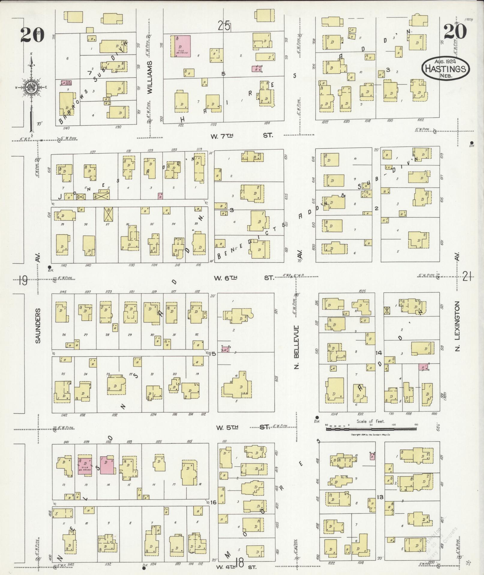 Sanborn Fire Insurance Map from Hastings, Adams County, Nebraska (1924), Sheet #0020 - Historic Sanborn Fire Insurance Map Print, vintage old map wall art, antique decor, genealogy gift, Nebraska Nebraska map