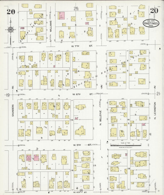 Sanborn Fire Insurance Map from Hastings, Adams County, Nebraska (1924), Sheet #0020 - Historic Sanborn Fire Insurance Map Print, vintage old map wall art, antique decor, genealogy gift, Nebraska Nebraska map