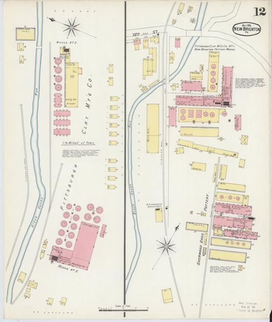Sanborn Fire Insurance Map from New Brighton, Beaver County, Pennsylvania (1896), Sheet #0012 - Historic Sanborn Fire Insurance Map Print, vintage old map wall art, antique decor, genealogy gift, Pennsylvania Pennsylvania map