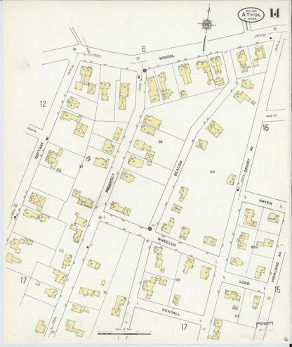 Sanborn Fire Insurance Map from Athol, Worcester County, Massachusetts (1911), Sheet #0014 - Historic Sanborn Fire Insurance Map Print, vintage old map wall art, antique decor, genealogy gift, Massachusetts Massachusetts map