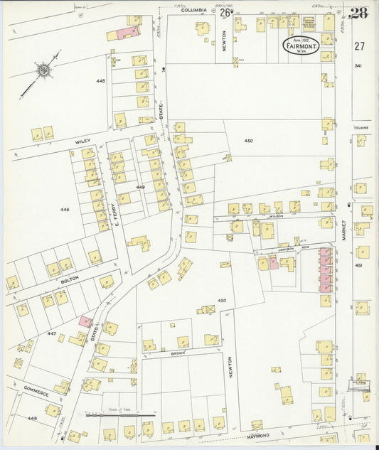 Sanborn Fire Insurance Map from Fairmont, Marion County, West Virginia (1912), Sheet #0028 - Historic Sanborn Fire Insurance Map Print, vintage old map wall art, antique decor, genealogy gift, West Virginia West Virginia map