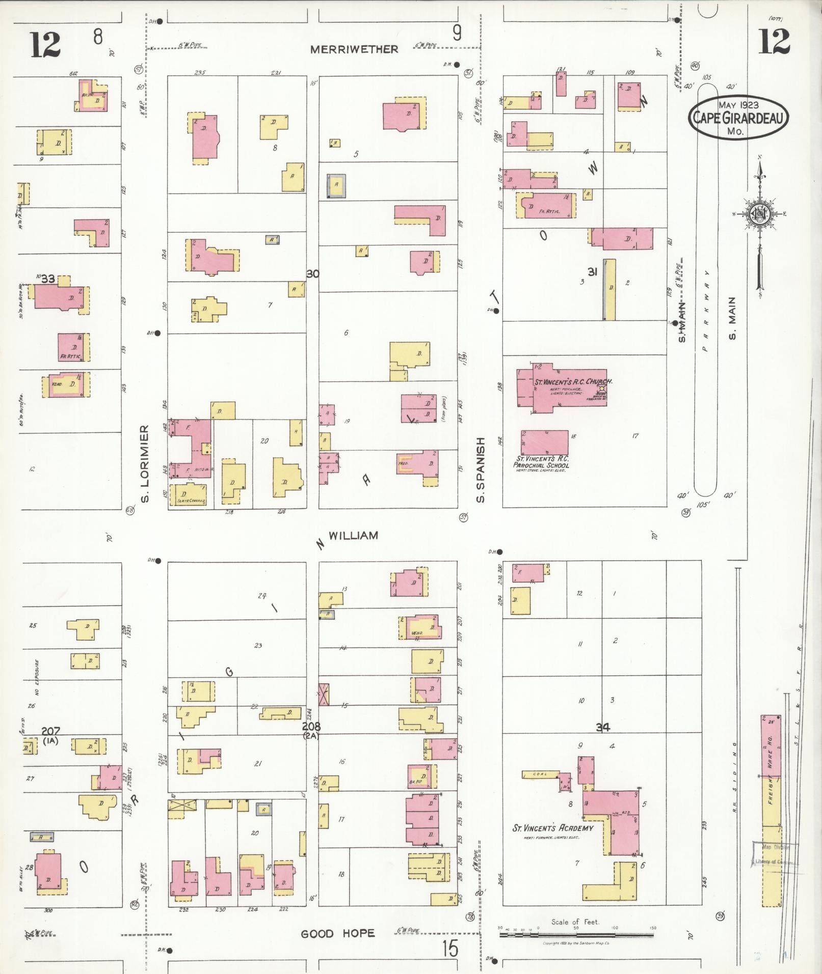 Sanborn Fire Insurance Map from Cape Girardeau, Cape Girardeau County, Missouri (1923), Sheet #0012 - Complete Map Set gallery image, historic Sanborn map, vintage wall art, Missouri Missouri