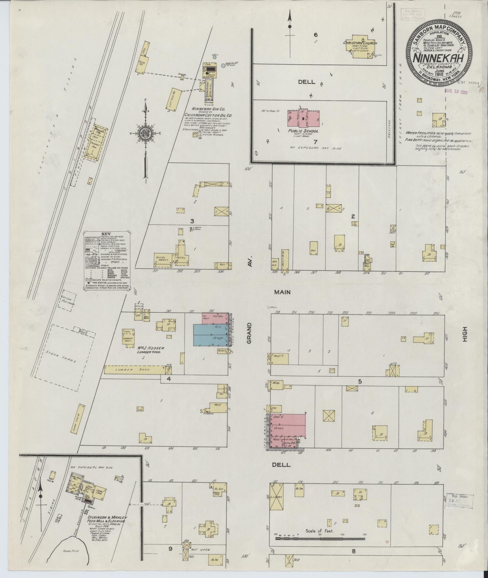 Sanborn Fire Insurance Map from Ninnekah, Grady County, Oklahoma (1910), Sheet #0001 - Historic Sanborn Fire Insurance Map Print, vintage old map wall art, antique decor, genealogy gift, Oklahoma Oklahoma map
