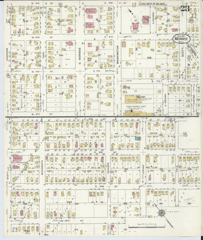 Sanborn Fire Insurance Map from Monroe, Monroe County, Michigan (1916), Sheet #0023 - Historic Sanborn Fire Insurance Map Print, vintage old map wall art, antique decor, genealogy gift, Michigan Michigan map