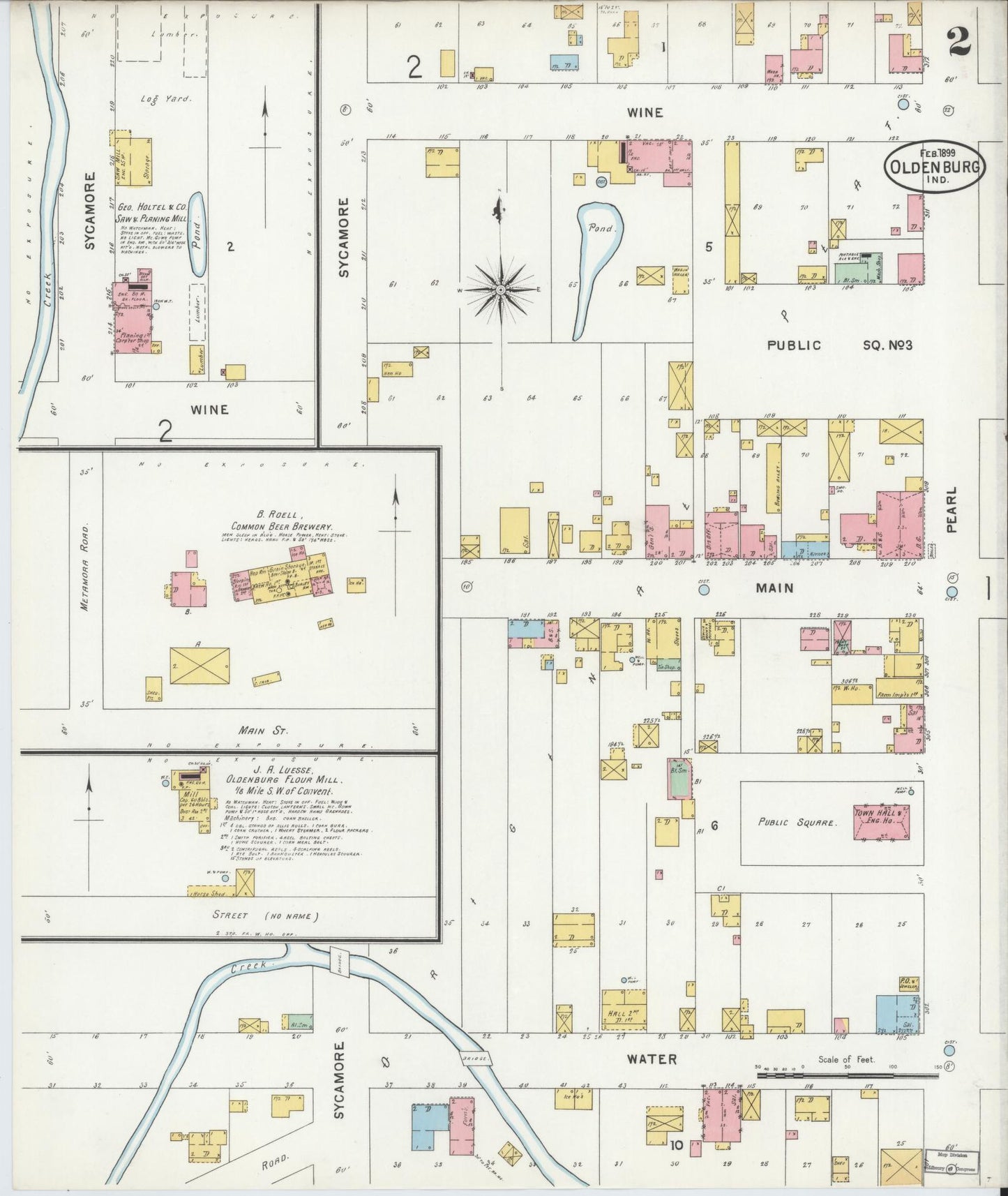 Sanborn Fire Insurance Map from Oldenburg, Franklin County, Indiana (1899), Sheet #0002 - Complete Map Set gallery image, historic Sanborn map, vintage wall art, Indiana Indiana