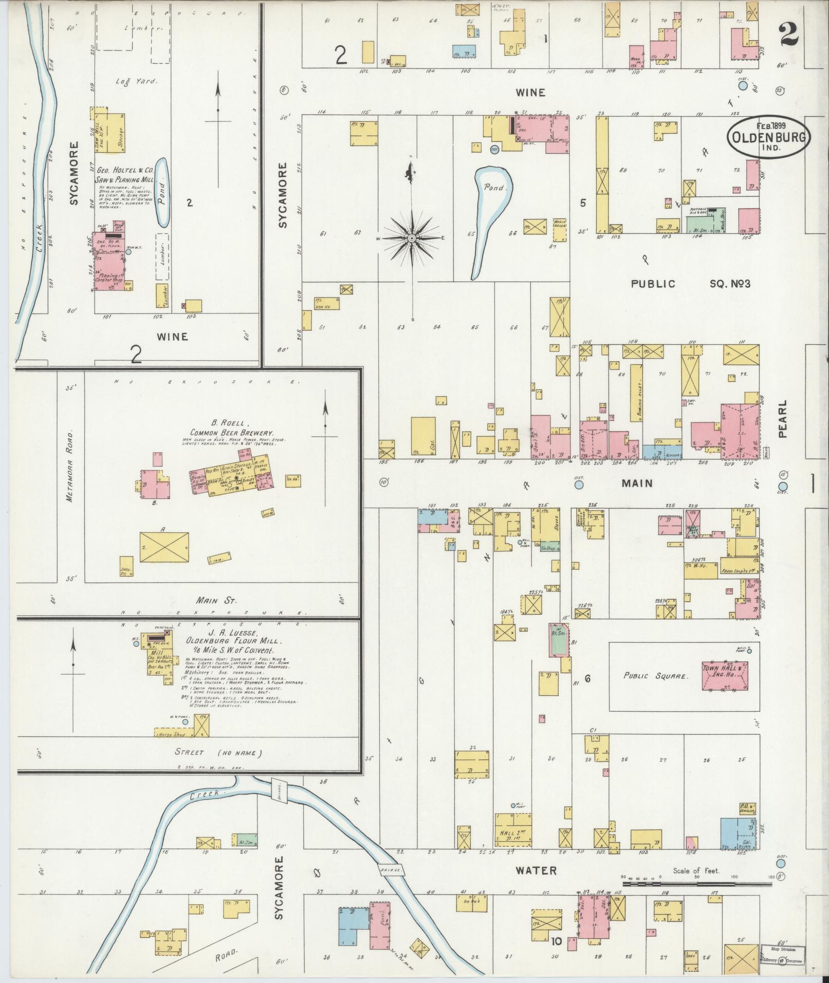 Sanborn Fire Insurance Map from Oldenburg, Franklin County, Indiana (1899), Sheet #0002 - Complete Map Set gallery image, historic Sanborn map, vintage wall art, Indiana Indiana