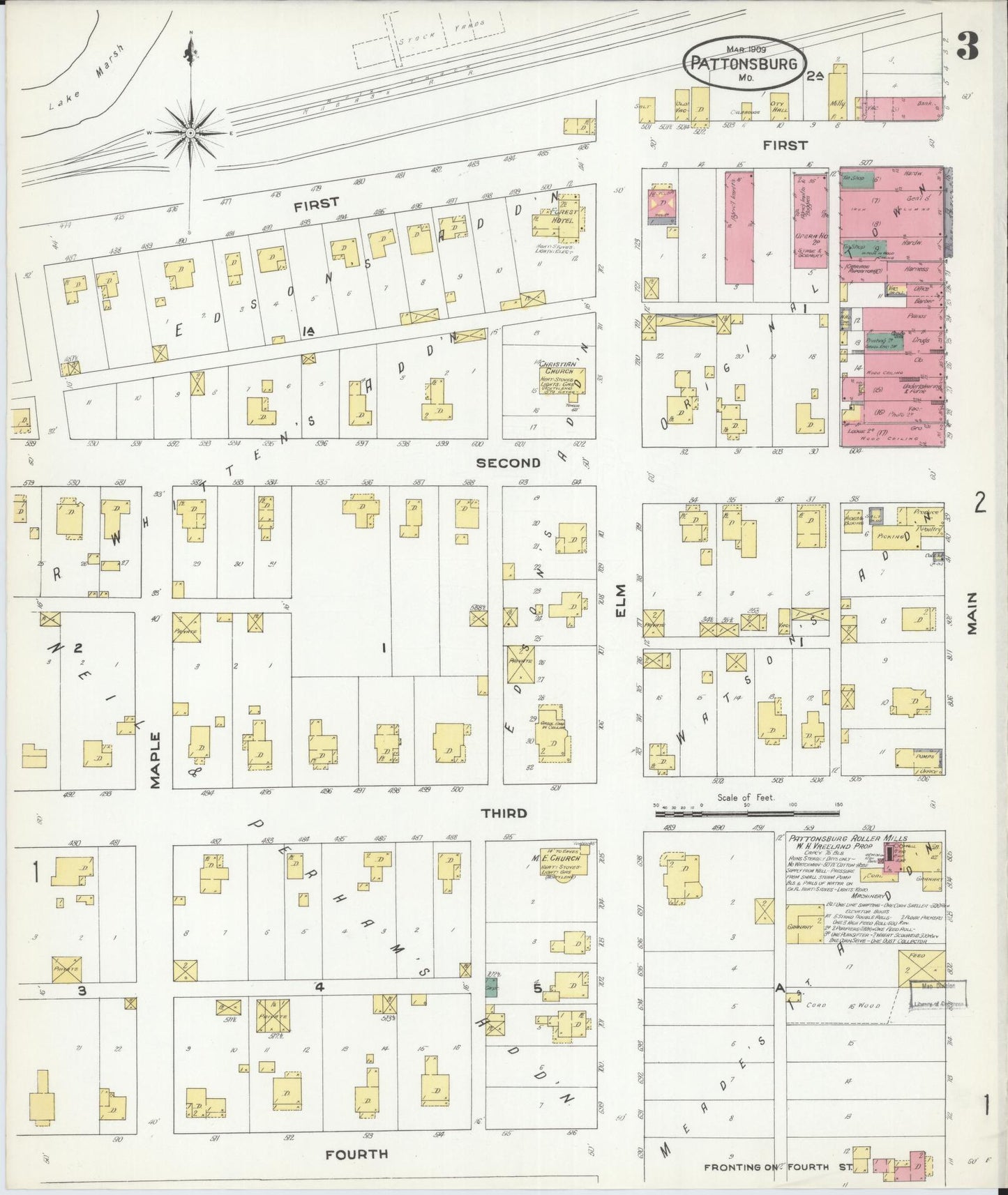 Sanborn Fire Insurance Map from Pattonsburg, Daviess County, Missouri (1909), Sheet #0003 - Complete Map Set gallery image, historic Sanborn map, vintage wall art, Missouri Missouri