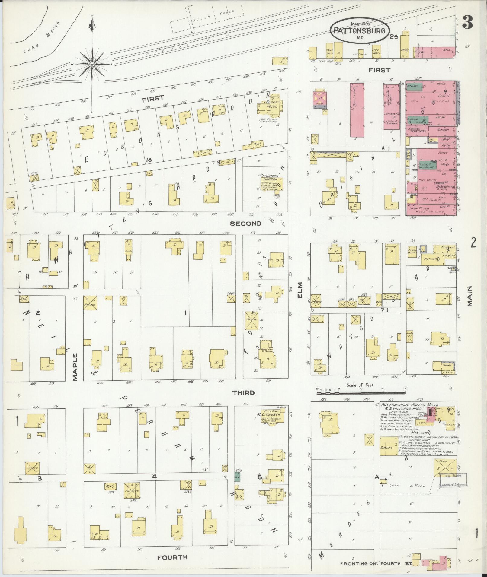 Sanborn Fire Insurance Map from Pattonsburg, Daviess County, Missouri (1909), Sheet #0003 - Complete Map Set gallery image, historic Sanborn map, vintage wall art, Missouri Missouri