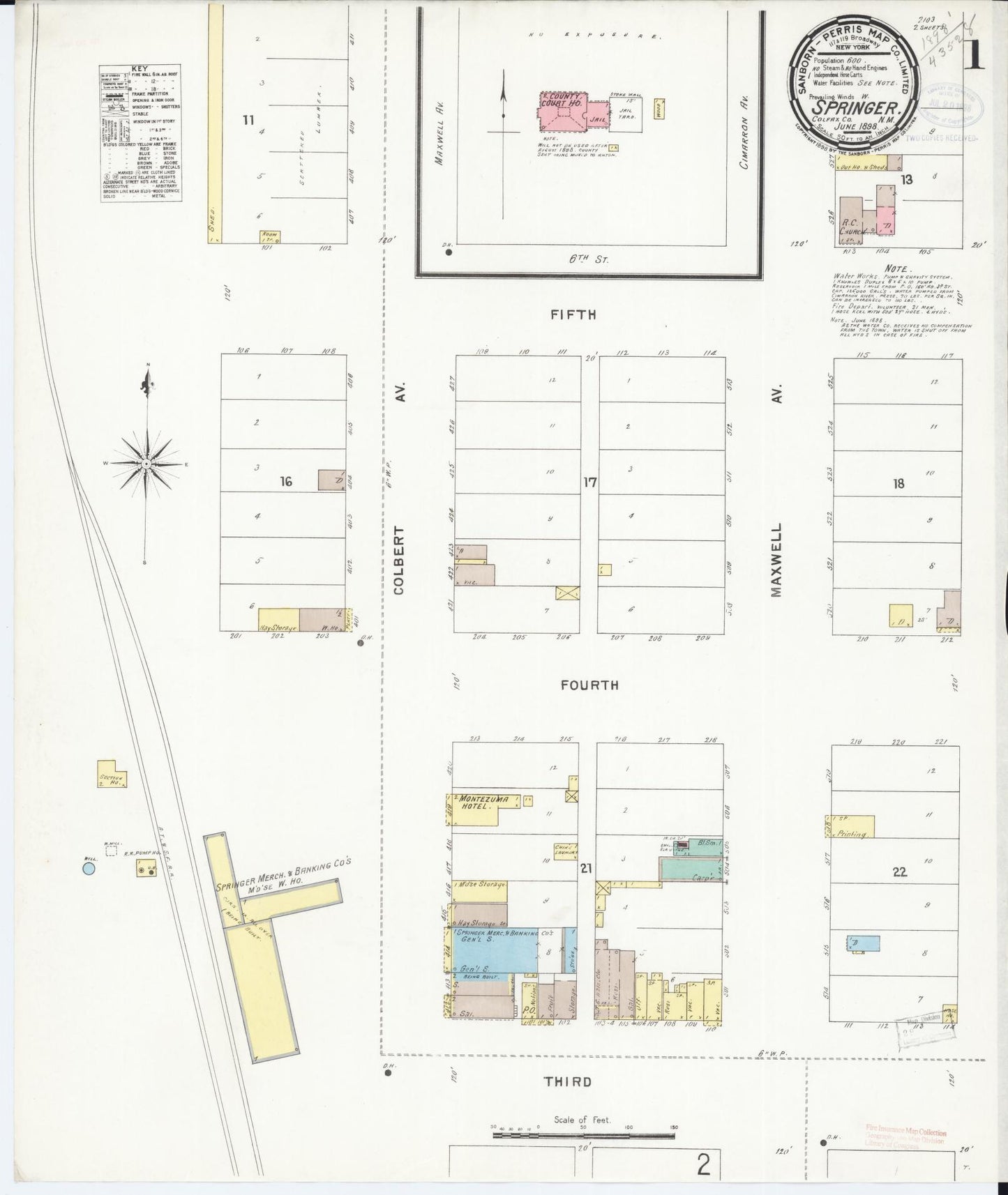 Sanborn Fire Insurance Map from Springer, Colfax County, New Mexico (1898), Sheet #0001 - Historic Sanborn Fire Insurance Map Print, vintage old map wall art, antique decor, genealogy gift, New Mexico New Mexico map