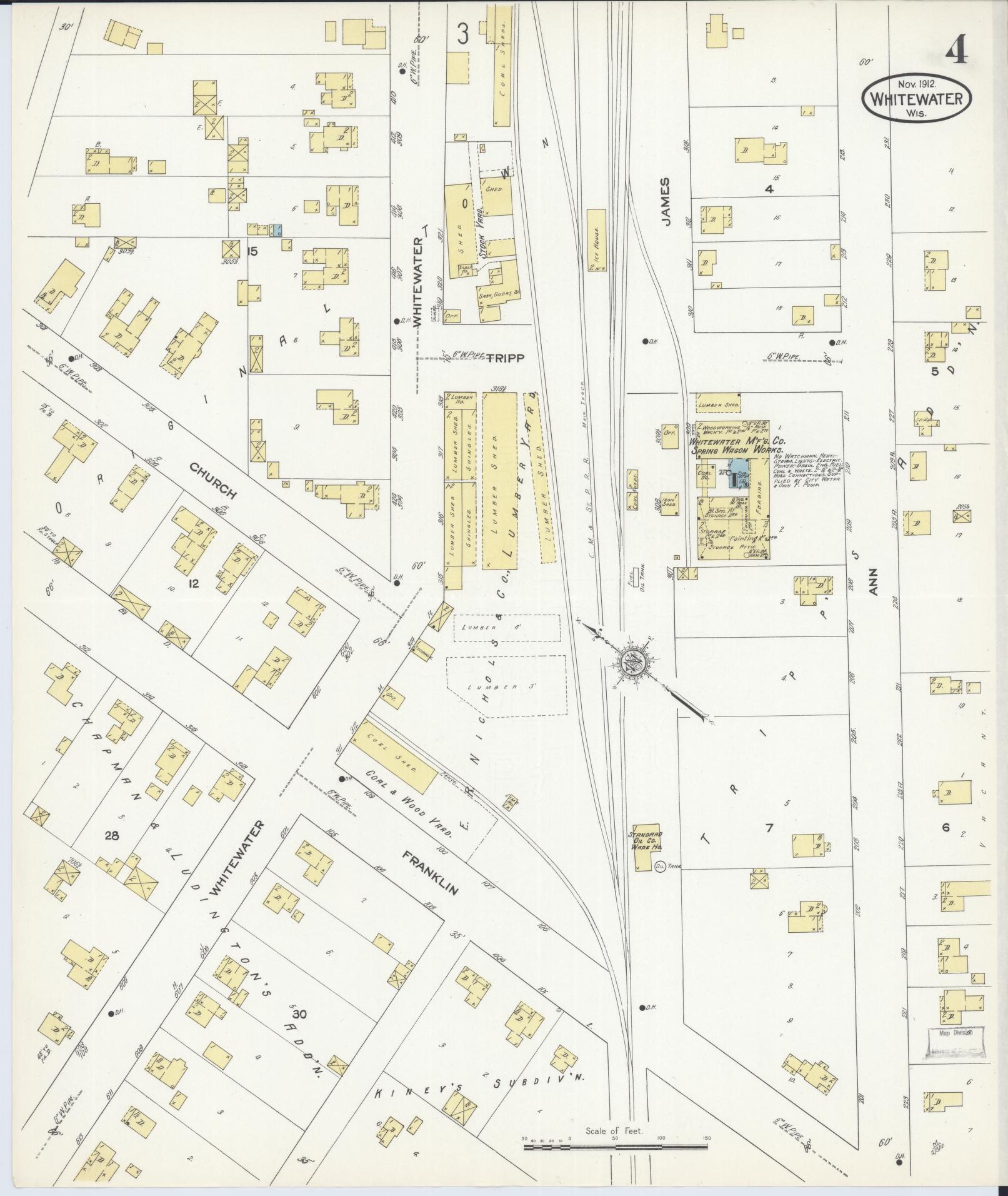 Sanborn Fire Insurance Map from Whitewater, Walworth County, Wisconsin (1912), Sheet #0004 - Complete Map Set gallery image, historic Sanborn map, vintage wall art, Wisconsin Wisconsin