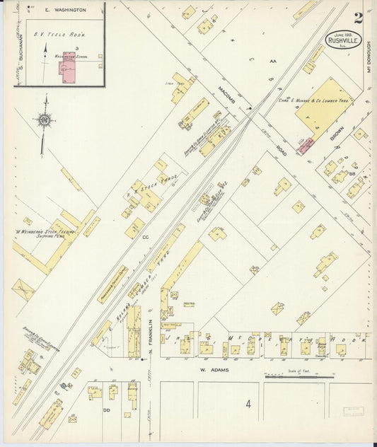 Sanborn Fire Insurance Map from Rushville, Schuyler County, Illinois (1913), Sheet #0002 - Historic Sanborn Fire Insurance Map Print, vintage old map wall art, antique decor, genealogy gift, Illinois Illinois map