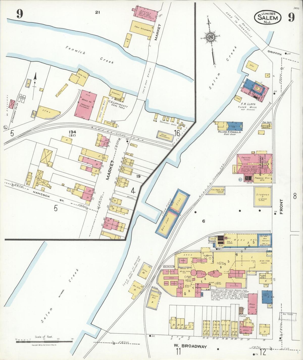 Sanborn Fire Insurance Map from Salem, Salem County, New Jersey (1923), Sheet #0009 - Complete Map Set gallery image, historic Sanborn map, vintage wall art, New Jersey New Jersey