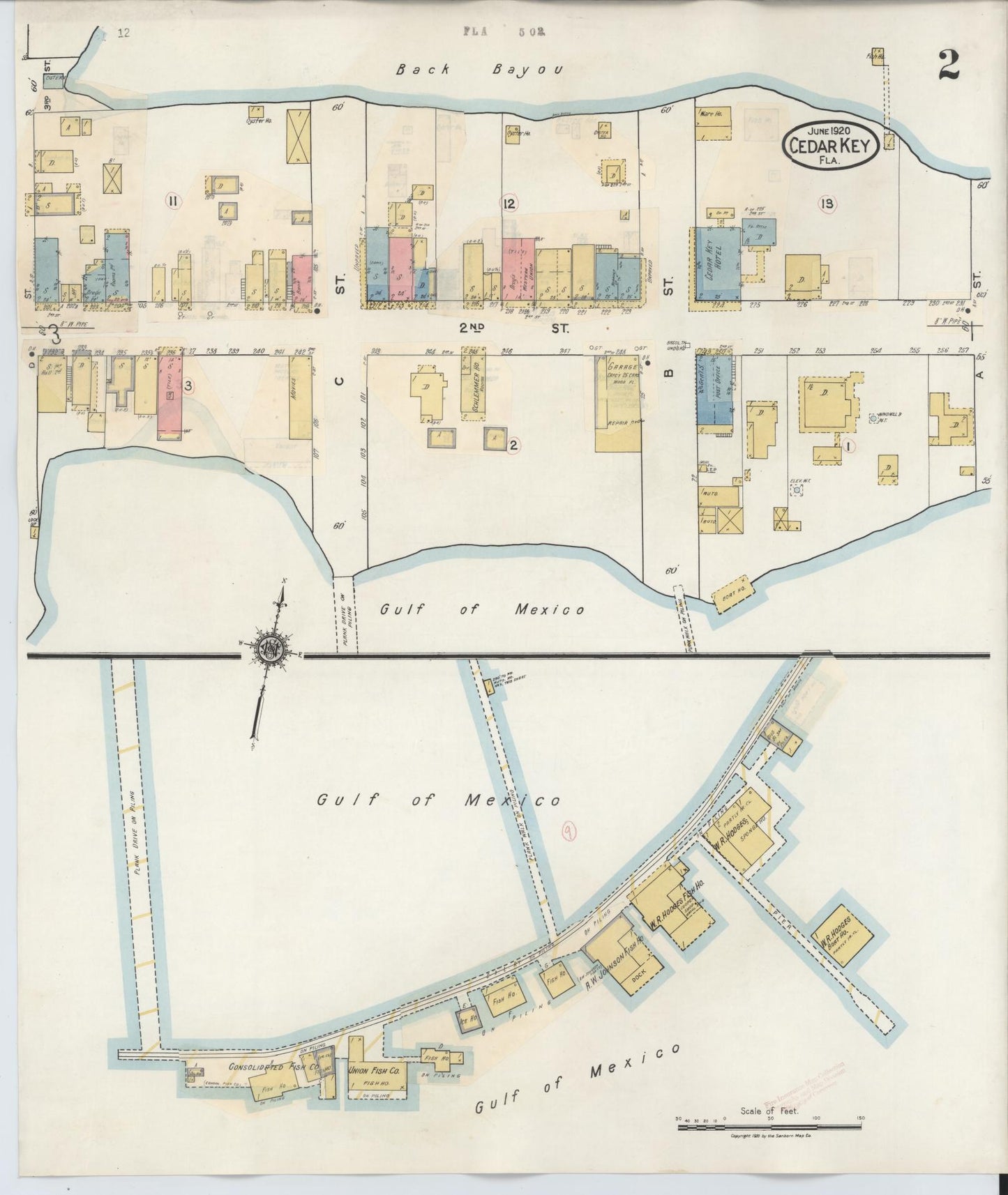 Sanborn Fire Insurance Map from Cedar Key, Levy County, Florida (1933), Sheet #0002 - Complete Map Set gallery image, historic Sanborn map, vintage wall art, Florida Florida