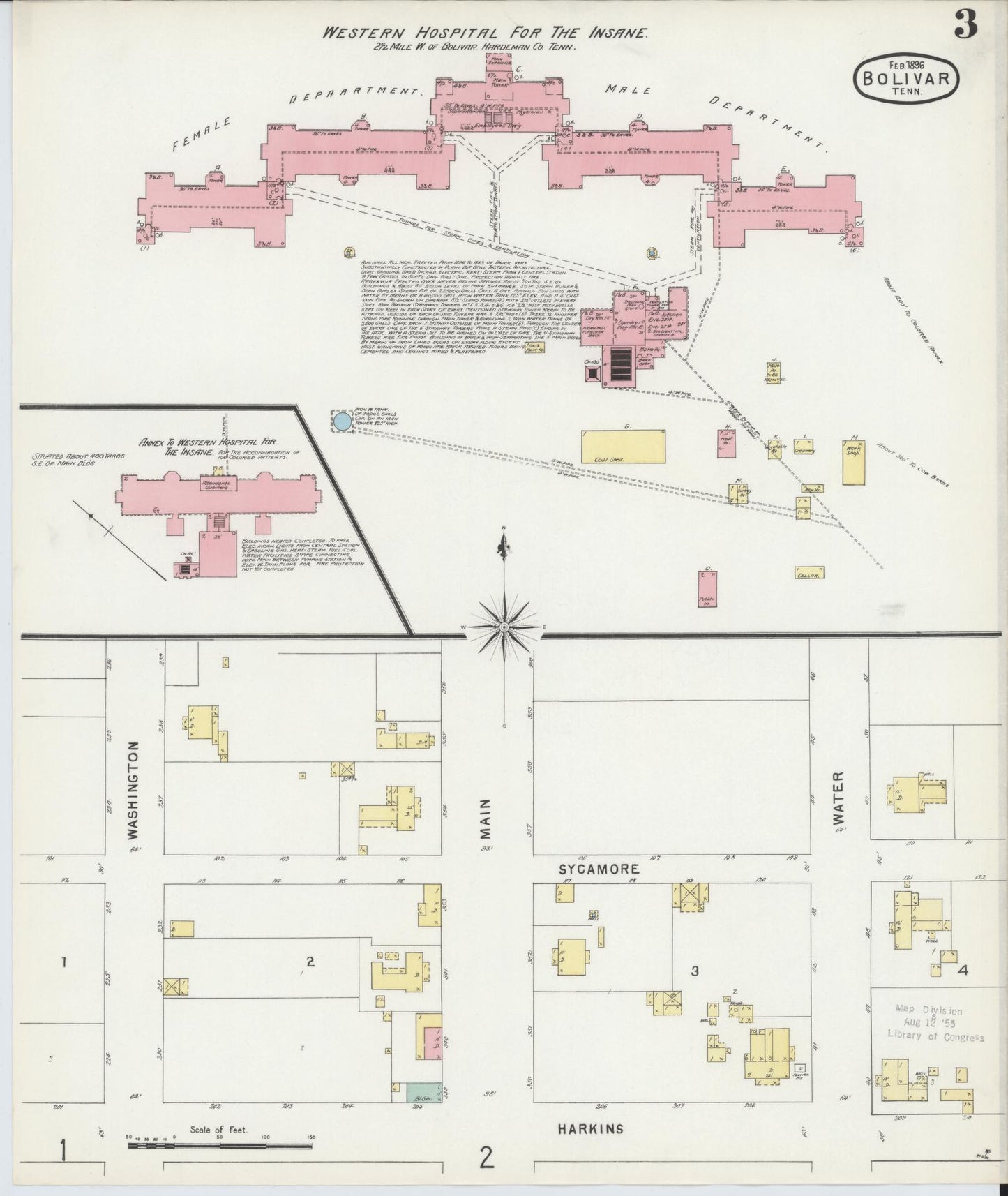 Sanborn Fire Insurance Map from Bolivar, Hardeman County, Tennessee (1896), Sheet #0003 - Complete Map Set gallery image, historic Sanborn map, vintage wall art, Tennessee Tennessee