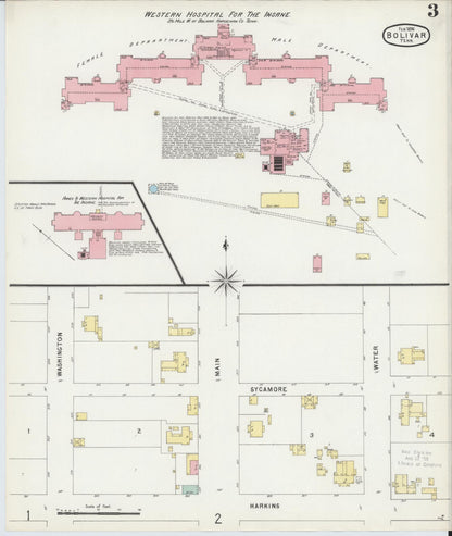 Sanborn Fire Insurance Map from Bolivar, Hardeman County, Tennessee (1896), Sheet #0003 - Complete Map Set gallery image, historic Sanborn map, vintage wall art, Tennessee Tennessee