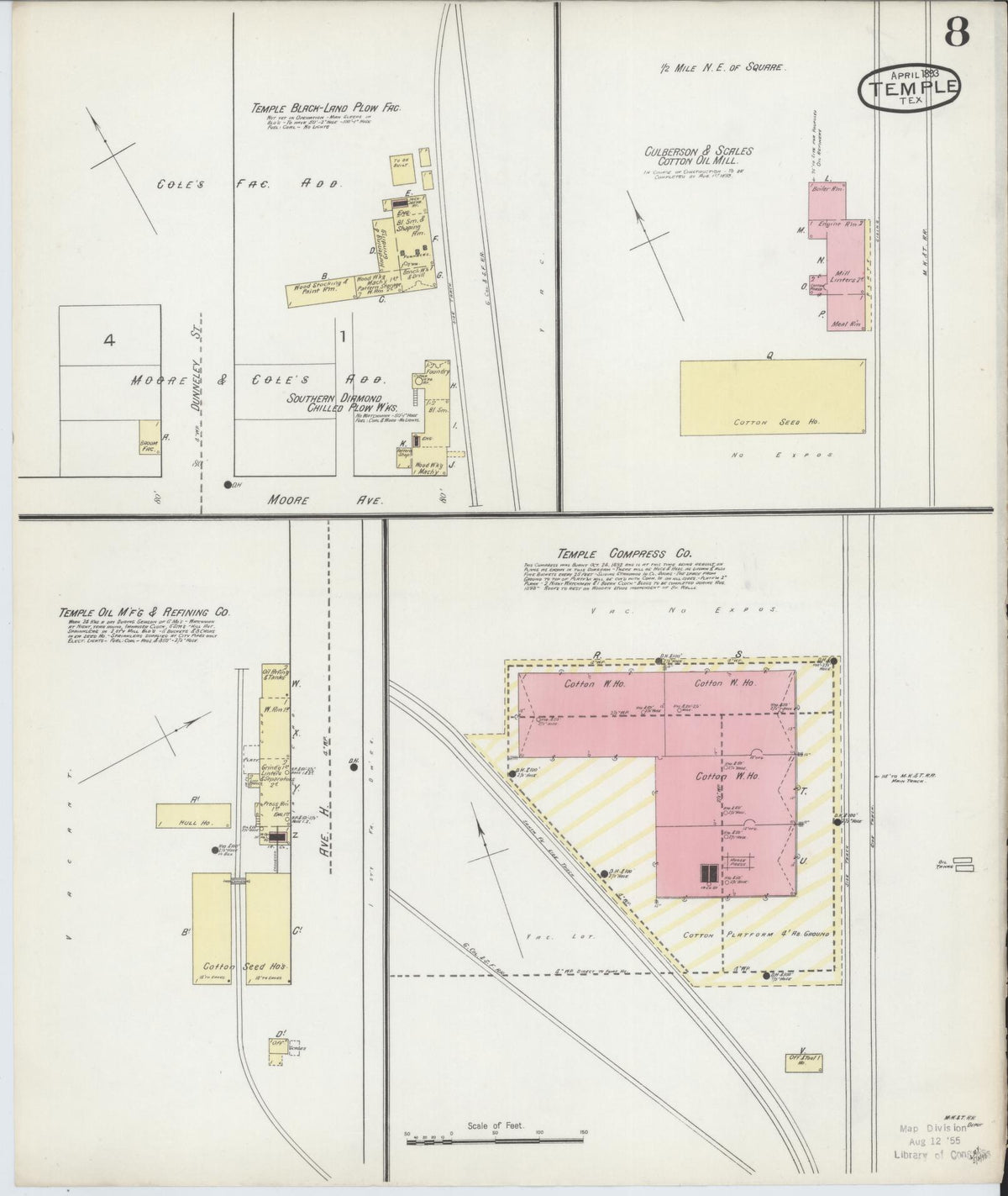 Sanborn Fire Insurance Map from Temple, Bell County, Texas (1893), Sheet #0008 - Complete Map Set gallery image, historic Sanborn map, vintage wall art, Texas Texas