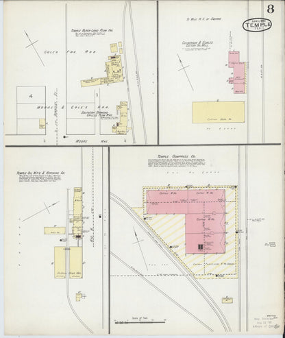 Sanborn Fire Insurance Map from Temple, Bell County, Texas (1893), Sheet #0008 - Complete Map Set gallery image, historic Sanborn map, vintage wall art, Texas Texas