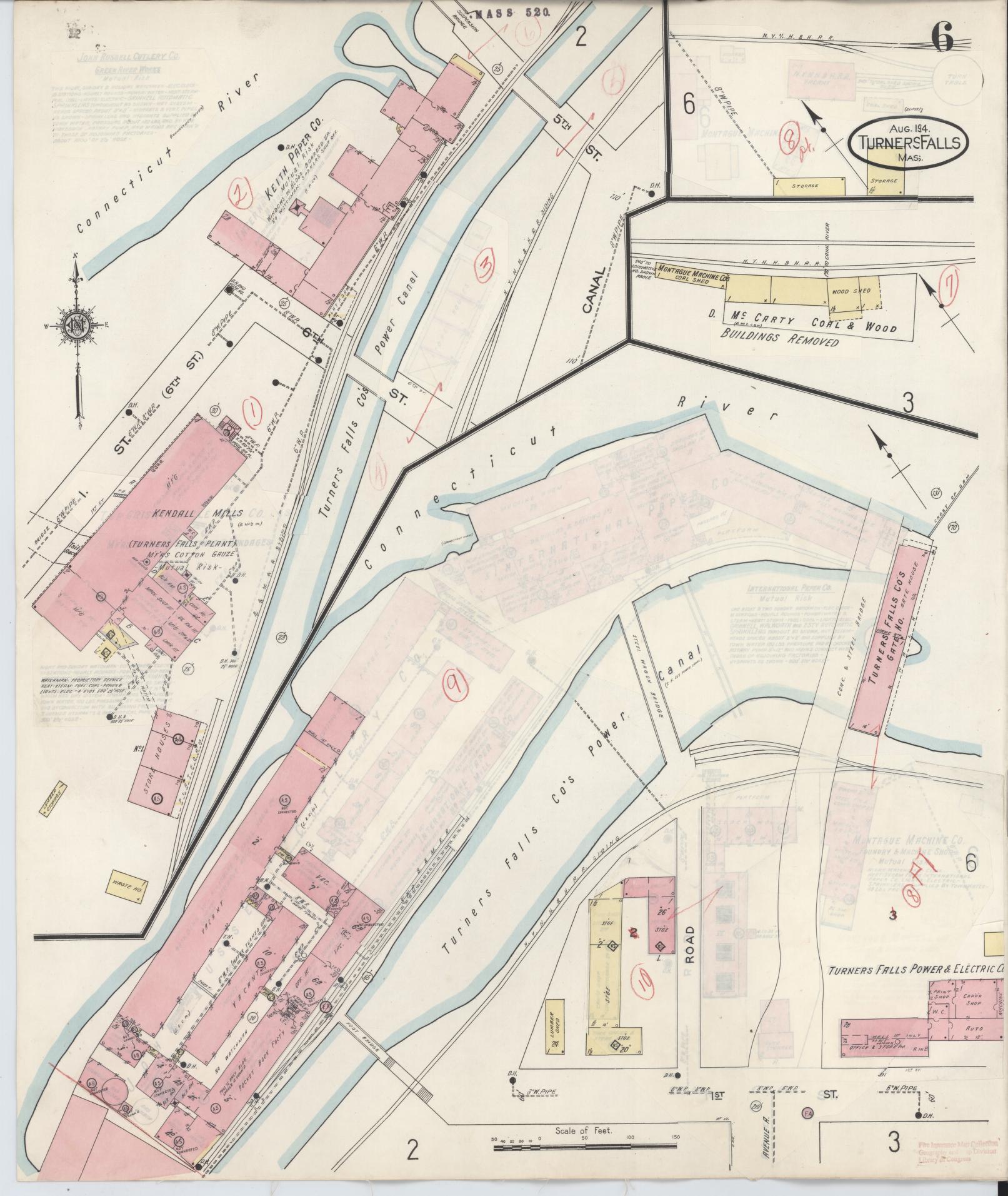 Sanborn Fire Insurance Map from Turners Falls, Franklin County, Massachusetts (1940), Sheet #0006 - Historic Sanborn Fire Insurance Map Print, vintage old map wall art, antique decor, genealogy gift, Massachusetts Massachusetts map