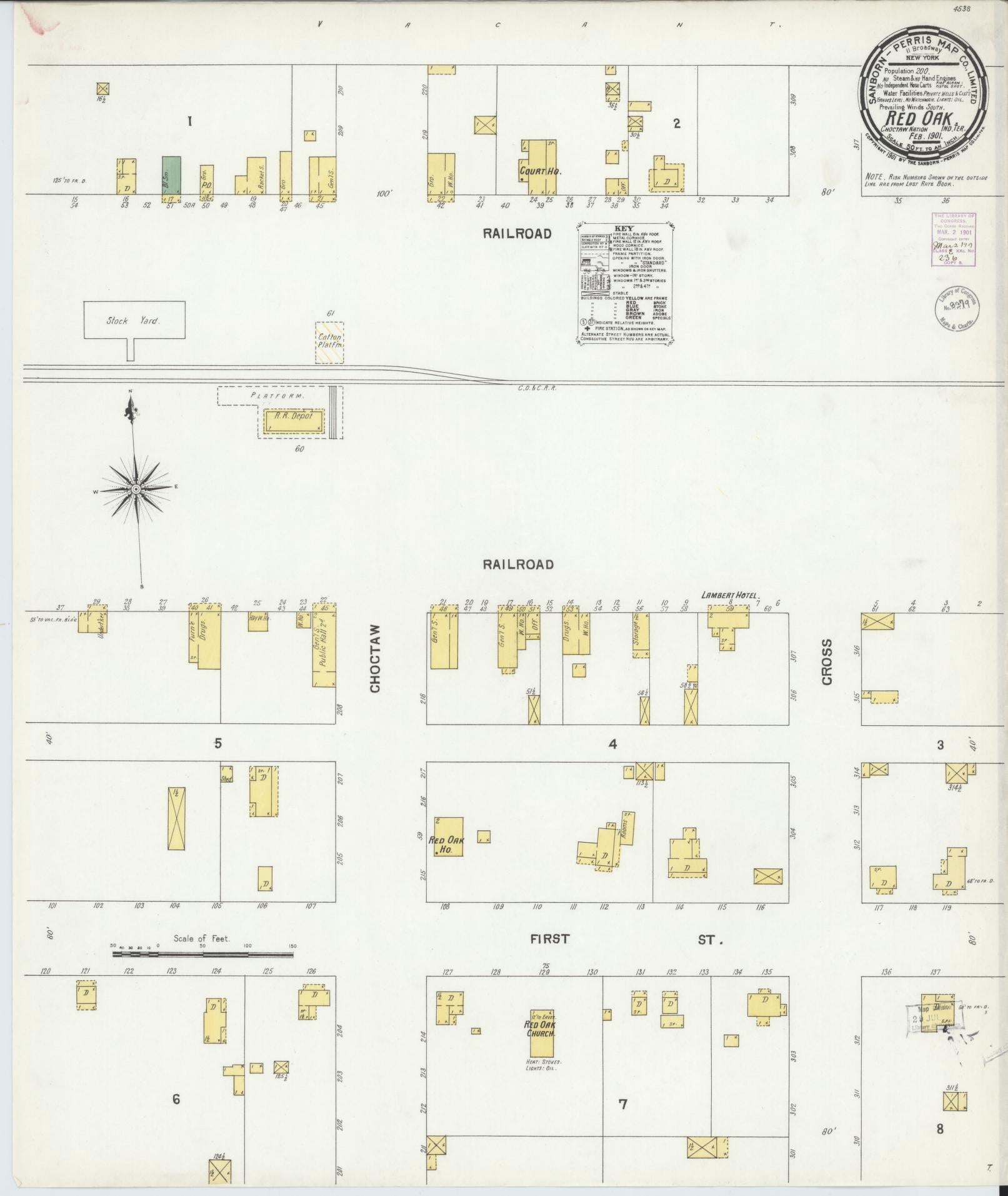 Sanborn Fire Insurance Map from Red Oak, Latimer County, Oklahoma (1901), Sheet #0001 - Historic Sanborn Fire Insurance Map Print, vintage old map wall art, antique decor, genealogy gift, Oklahoma Oklahoma map