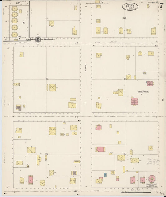 Sanborn Fire Insurance Map from Price, Carbon County, Utah (1917), Sheet #0007 - Historic Sanborn Fire Insurance Map Print, vintage old map wall art, antique decor, genealogy gift, Utah Utah map