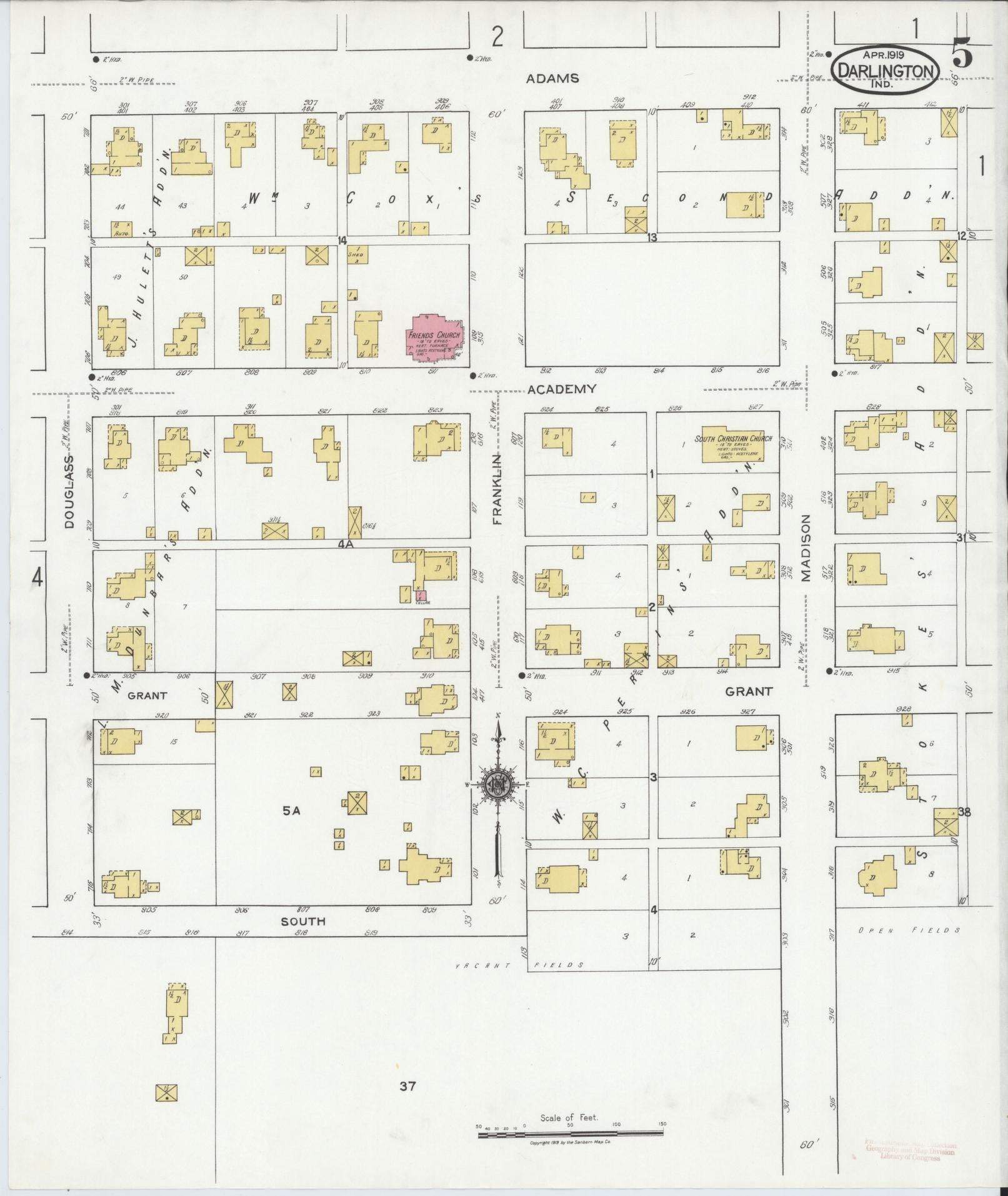 Sanborn Fire Insurance Map from Darlington, Montgomery County, Indiana (1919), Sheet #0005 - Complete Map Set gallery image, historic Sanborn map, vintage wall art, Indiana Indiana