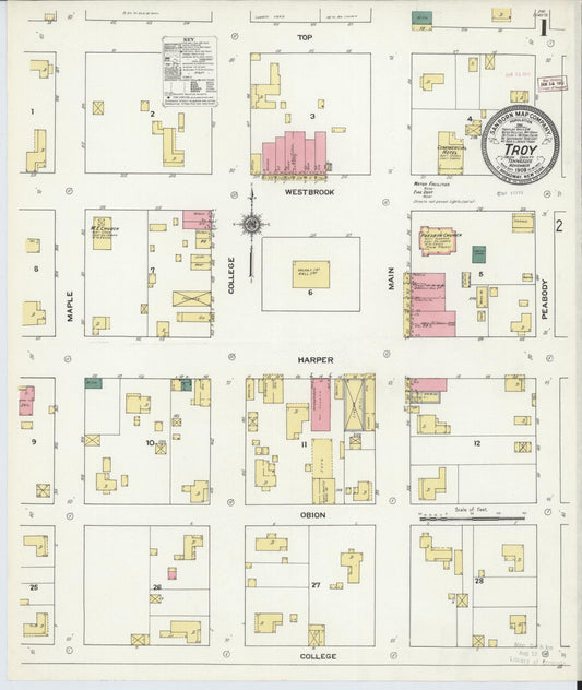 Sanborn Fire Insurance Map from Troy, Obion County, Tennessee (1909), Sheet #0001 - Historic Sanborn Fire Insurance Map Print, vintage old map wall art, antique decor, genealogy gift, Tennessee Tennessee map