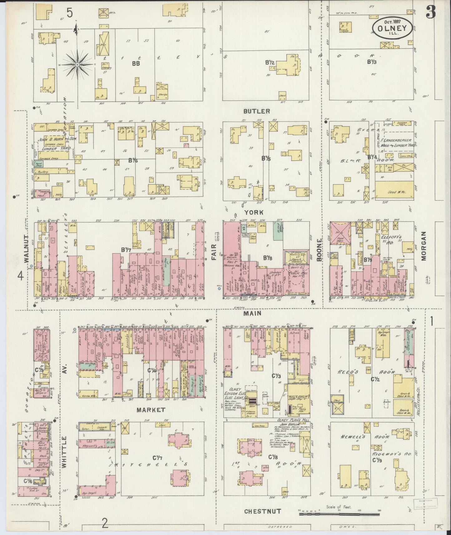 Sanborn Fire Insurance Map from Olney, Richland County, Illinois (1897), Sheet #0003 - Complete Map Set gallery image, historic Sanborn map, vintage wall art, Illinois Illinois