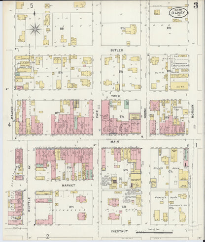 Sanborn Fire Insurance Map from Olney, Richland County, Illinois (1897), Sheet #0003 - Complete Map Set gallery image, historic Sanborn map, vintage wall art, Illinois Illinois