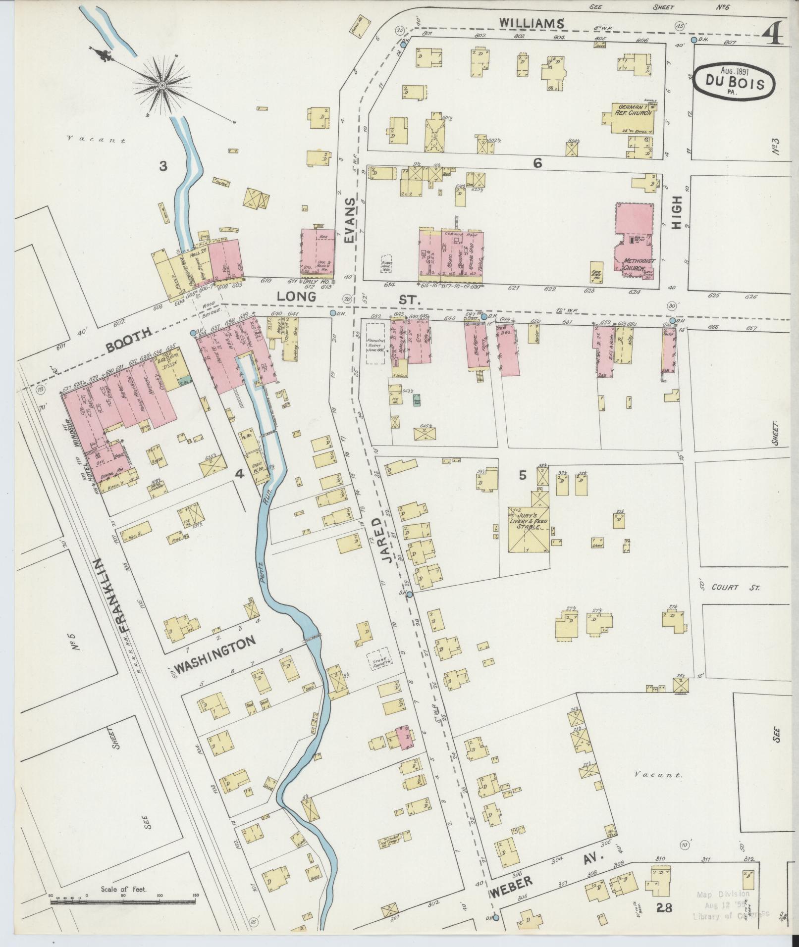 Sanborn Fire Insurance Map from Du Bois, Clearfield County, Pennsylvania (1891), Sheet #0004 - Historic Sanborn Fire Insurance Map Print, vintage old map wall art, antique decor, genealogy gift, Pennsylvania Pennsylvania map