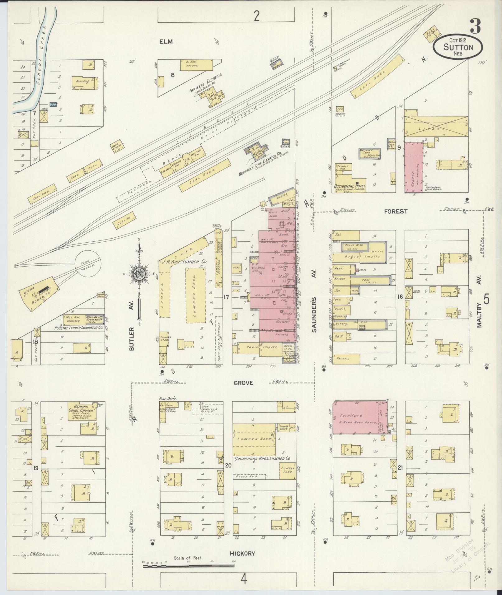 Sanborn Fire Insurance Map from Sutton, Clay County, Nebraska (1912), Sheet #0003 - Historic Sanborn Fire Insurance Map Print, vintage old map wall art, antique decor, genealogy gift, Nebraska Nebraska map