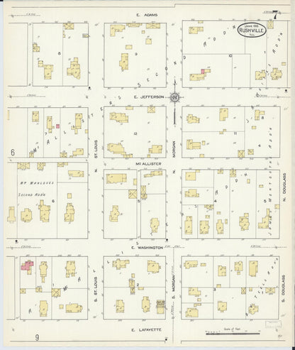 Sanborn Fire Insurance Map from Rushville, Schuyler County, Illinois (1913), Sheet #0007 - Complete Map Set gallery image, historic Sanborn map, vintage wall art, Illinois Illinois