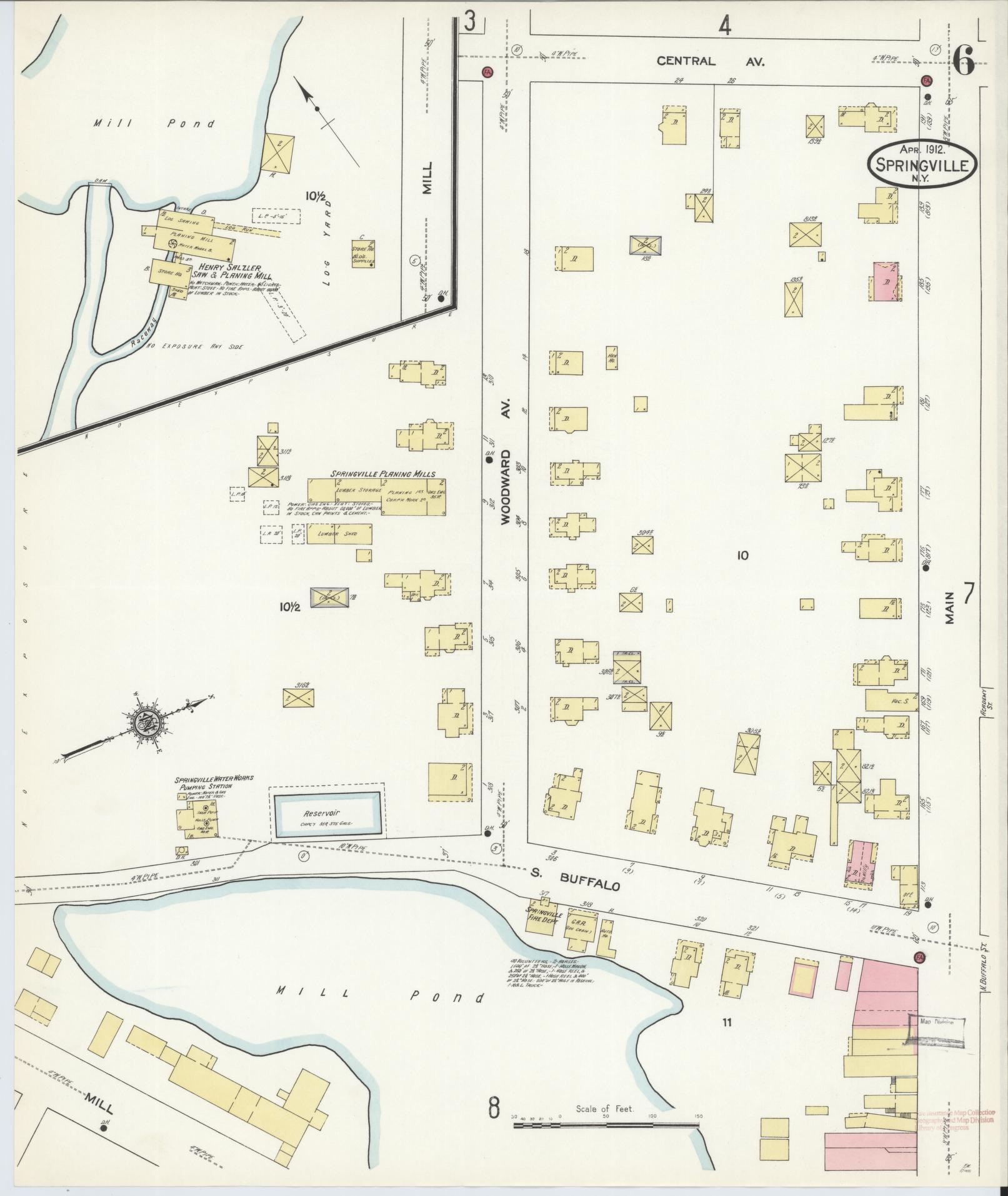 Sanborn Fire Insurance Map from Springville, Erie County, New York (1912), Sheet #0006 - Complete Map Set gallery image, historic Sanborn map, vintage wall art, New York New York