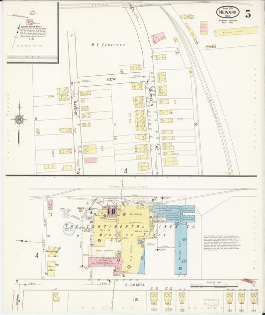 Sanborn Fire Insurance Map from Newark, New Castle County, Delaware (1915), Sheet #0005 - Historic Sanborn Fire Insurance Map Print, vintage old map wall art, antique decor, genealogy gift, Delaware Delaware map