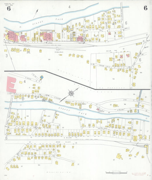 Sanborn Fire Insurance Map from Harlan, Harlan County, Kentucky (1932), Sheet #0006 - Historic Sanborn Fire Insurance Map Print, vintage old map wall art, antique decor, genealogy gift, Kentucky Kentucky map