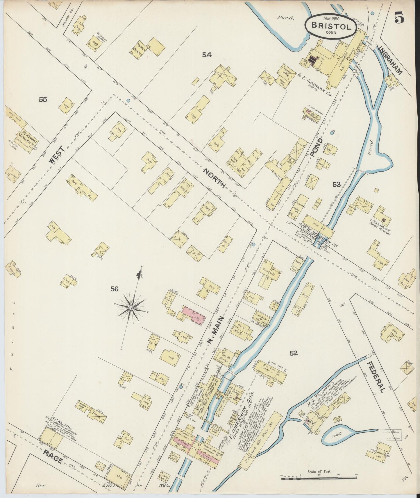Sanborn Fire Insurance Map from Bristol, Hartford County, Connecticut (1890), Sheet #0004 - Complete Map Set gallery image, historic Sanborn map, vintage wall art, Connecticut Connecticut