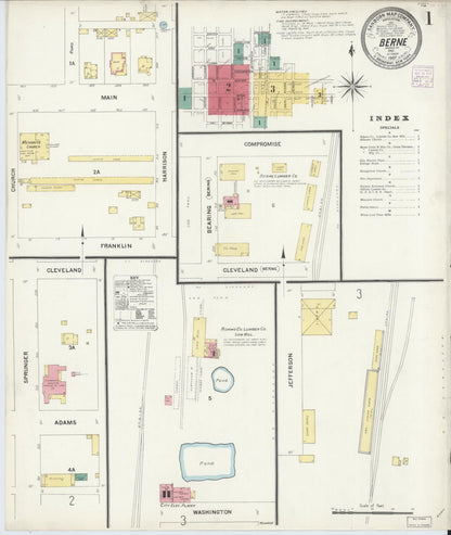 Sanborn Fire Insurance Map from Berne, Adams County, Indiana (1907), Sheet #0001 - Historic Sanborn Fire Insurance Map Print, vintage old map wall art, antique decor, genealogy gift, Indiana Indiana map