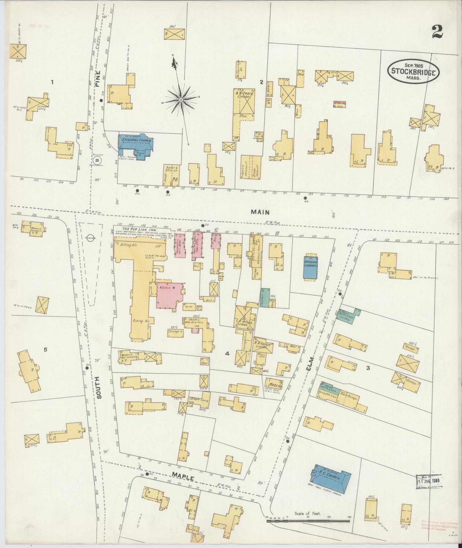 Sanborn Fire Insurance Map from Stockbridge, Berkshire County, Massachusetts (1905), Sheet #0002 - Historic Sanborn Fire Insurance Map Print, vintage old map wall art, antique decor, genealogy gift, Massachusetts Massachusetts map