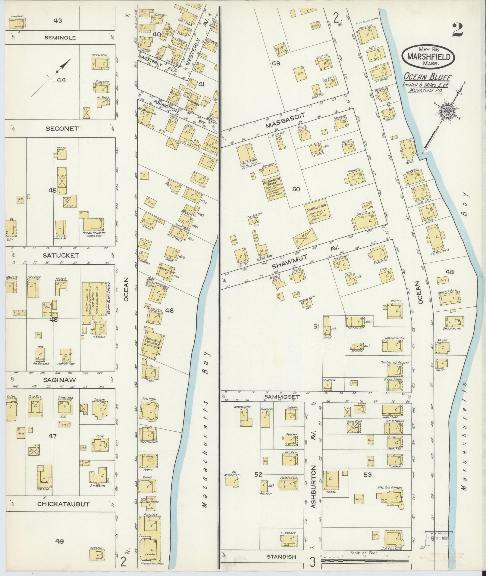 Sanborn Fire Insurance Map from Marshfield, Plymouth County, Massachusetts (1916), Sheet #0002 - Complete Map Set gallery image, historic Sanborn map, vintage wall art, Massachusetts Massachusetts