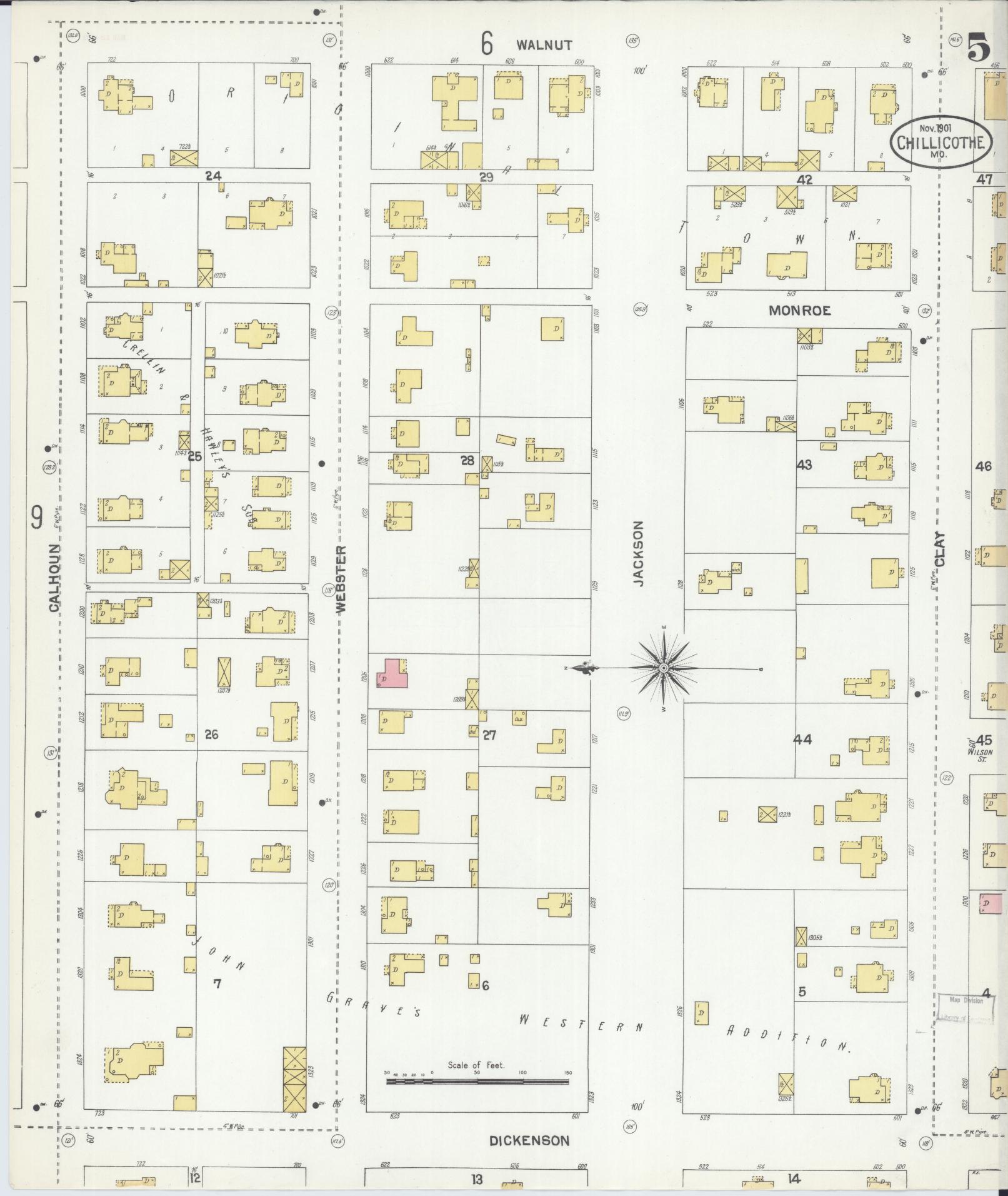 Sanborn Fire Insurance Map from Chillicothe, Livingston County, Missouri (1901), Sheet #0005 - Historic Sanborn Fire Insurance Map Print, vintage old map wall art, antique decor, genealogy gift, Missouri Missouri map