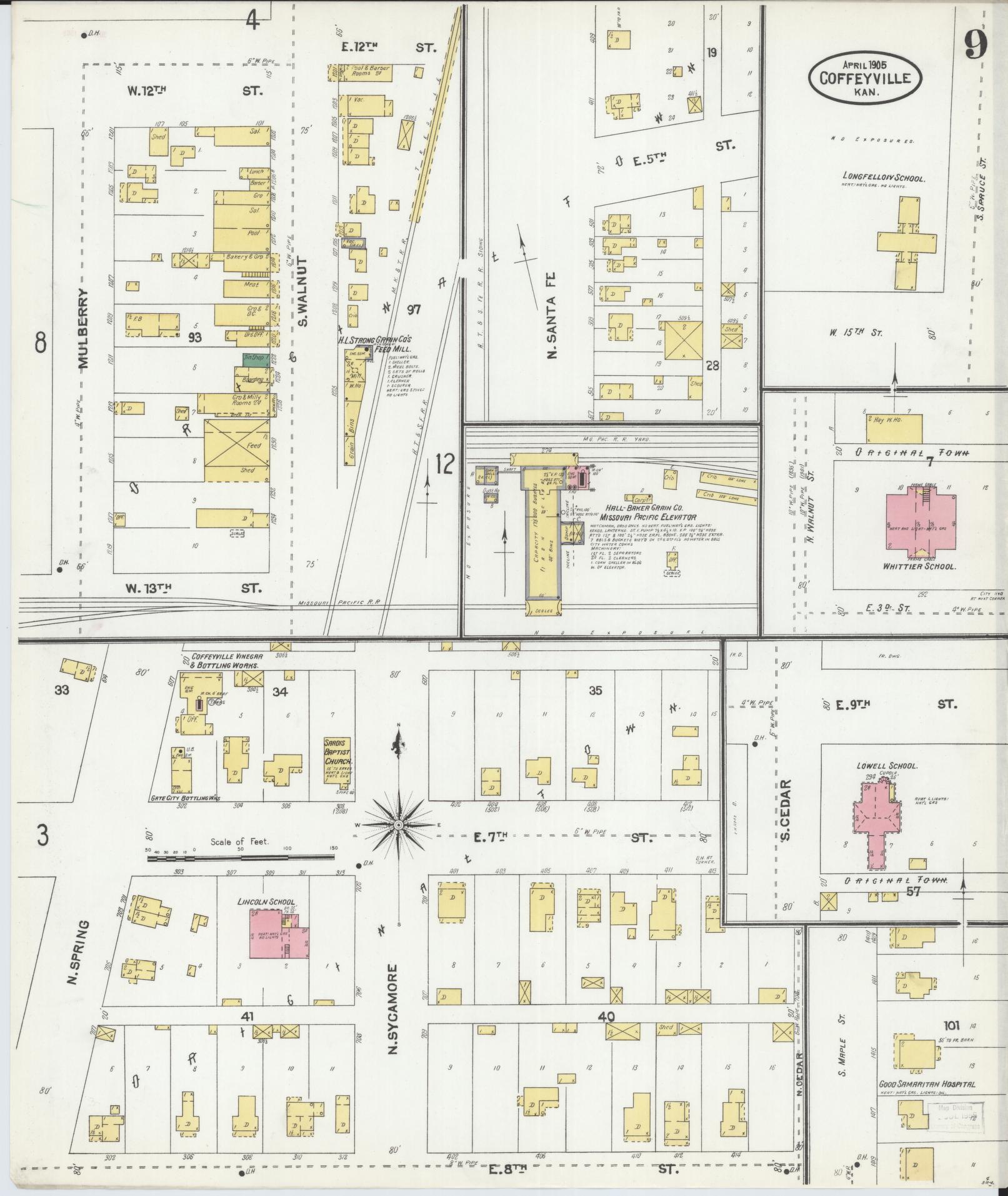Sanborn Fire Insurance Map from Coffeyville, Montgomery County, Kansas (1905), Sheet #0009 - Historic Sanborn Fire Insurance Map Print, vintage old map wall art, antique decor, genealogy gift, Kansas Kansas map