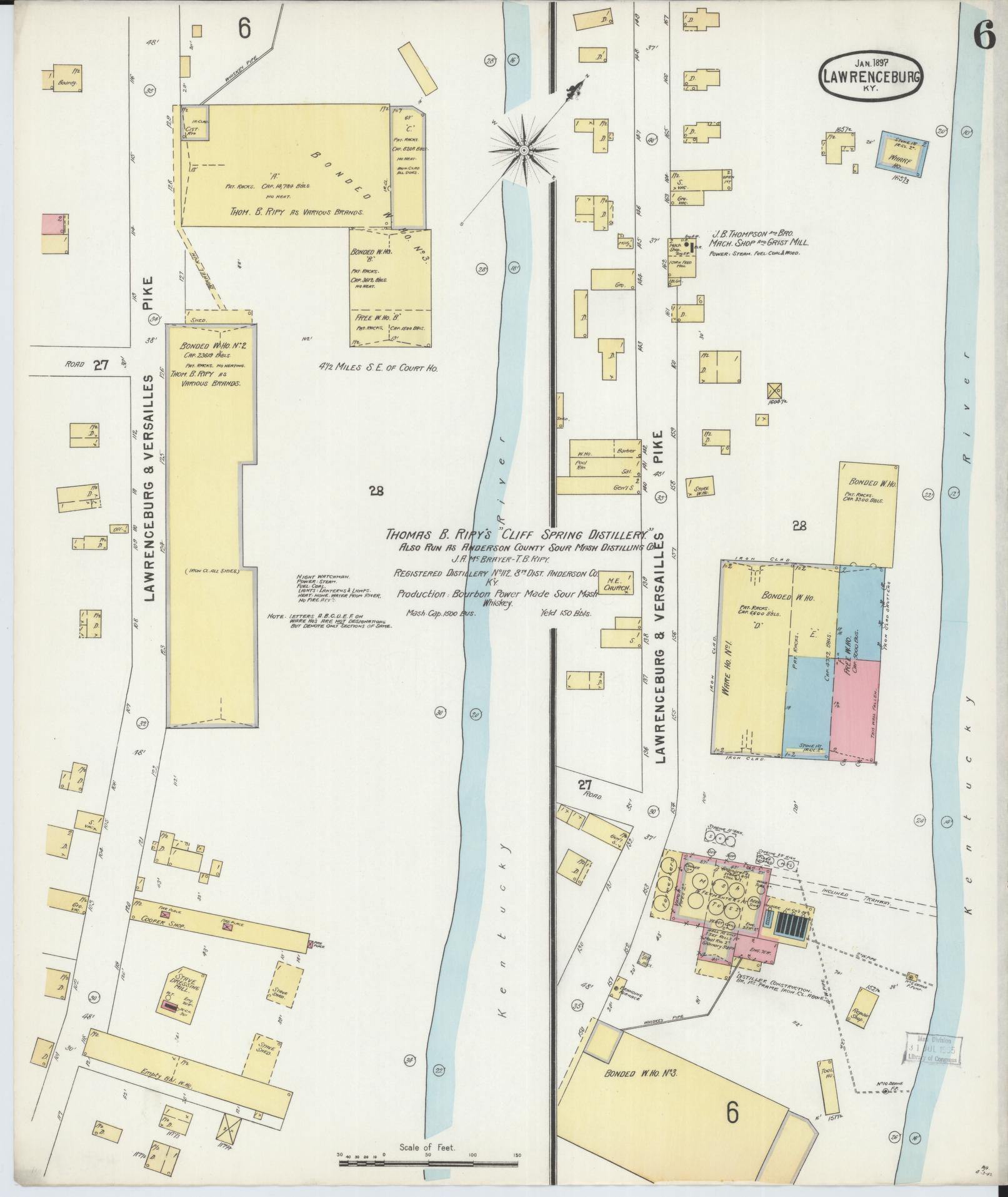 Sanborn Fire Insurance Map from Lawrenceburg, Anderson County, Kentucky (1897), Sheet #0006 - Historic Sanborn Fire Insurance Map Print, vintage old map wall art, antique decor, genealogy gift, Kentucky Kentucky map