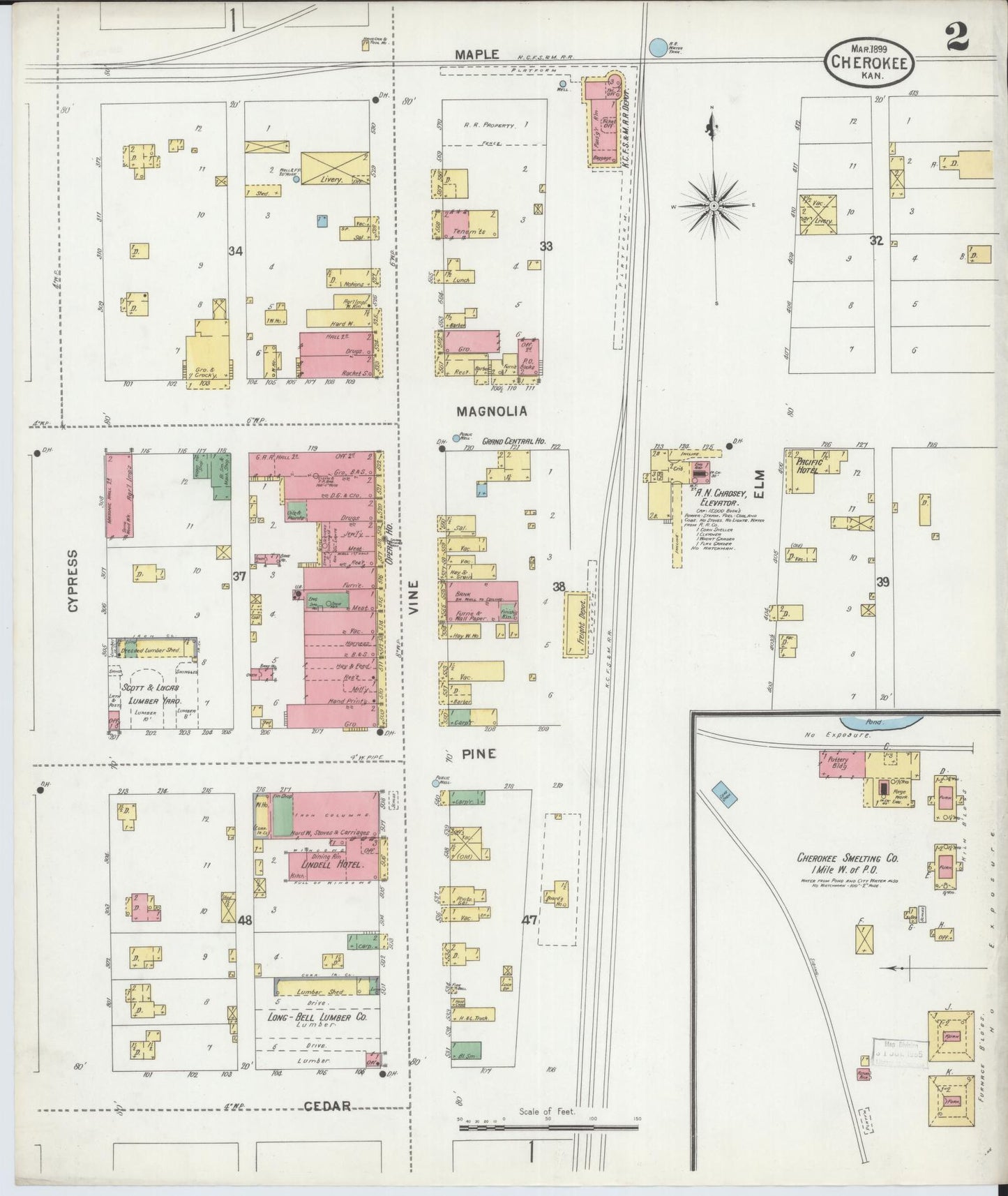 Sanborn Fire Insurance Map from Cherokee, Crawford County, Kansas (1899), Sheet #0002 - Historic Sanborn Fire Insurance Map Print, vintage old map wall art, antique decor, genealogy gift, Kansas Kansas map