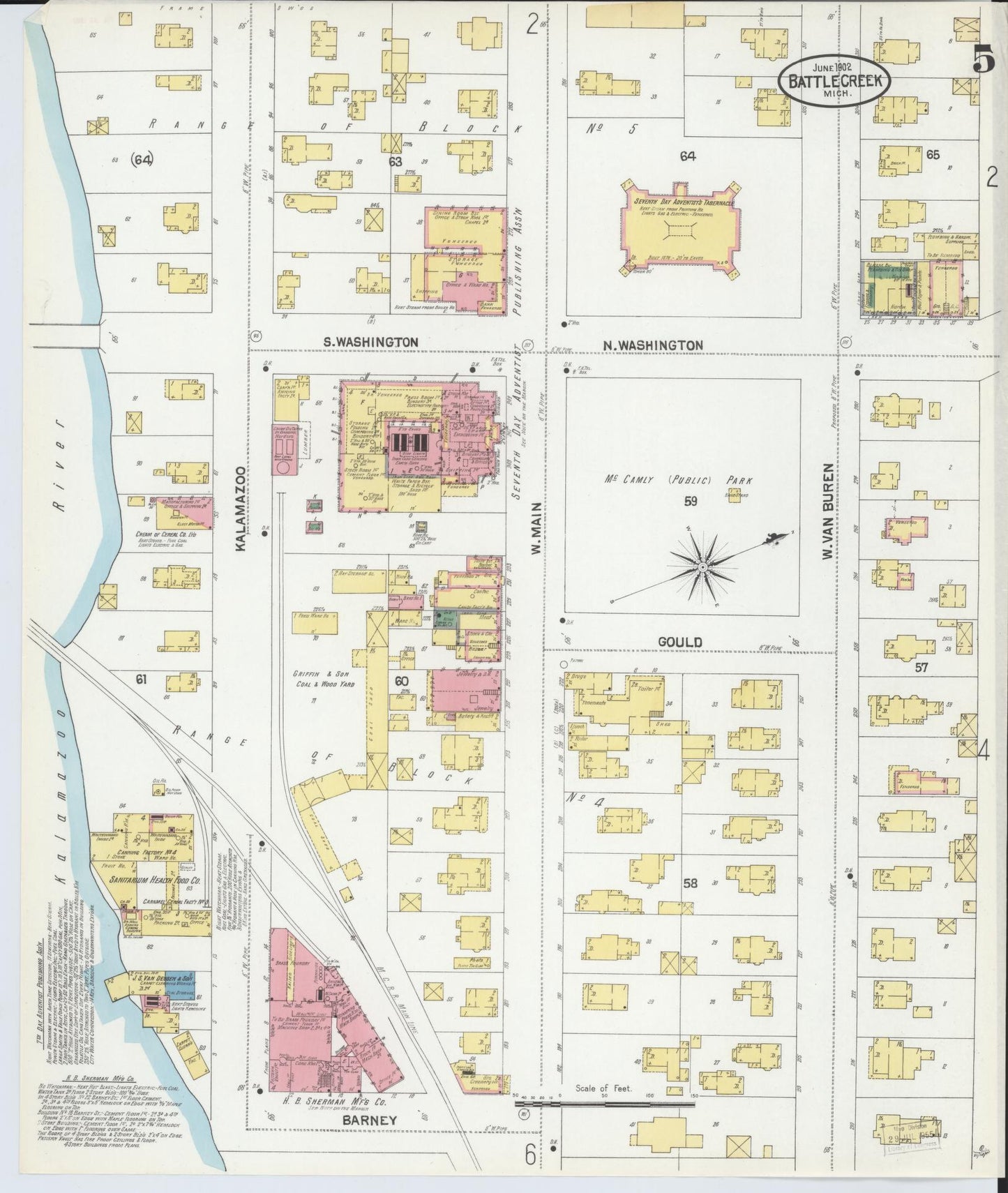 Sanborn Fire Insurance Map from Battle Creek, Calhoun County, Michigan (1902), Sheet #0005 - Historic Sanborn Fire Insurance Map Print, vintage old map wall art, antique decor, genealogy gift, Michigan Michigan map