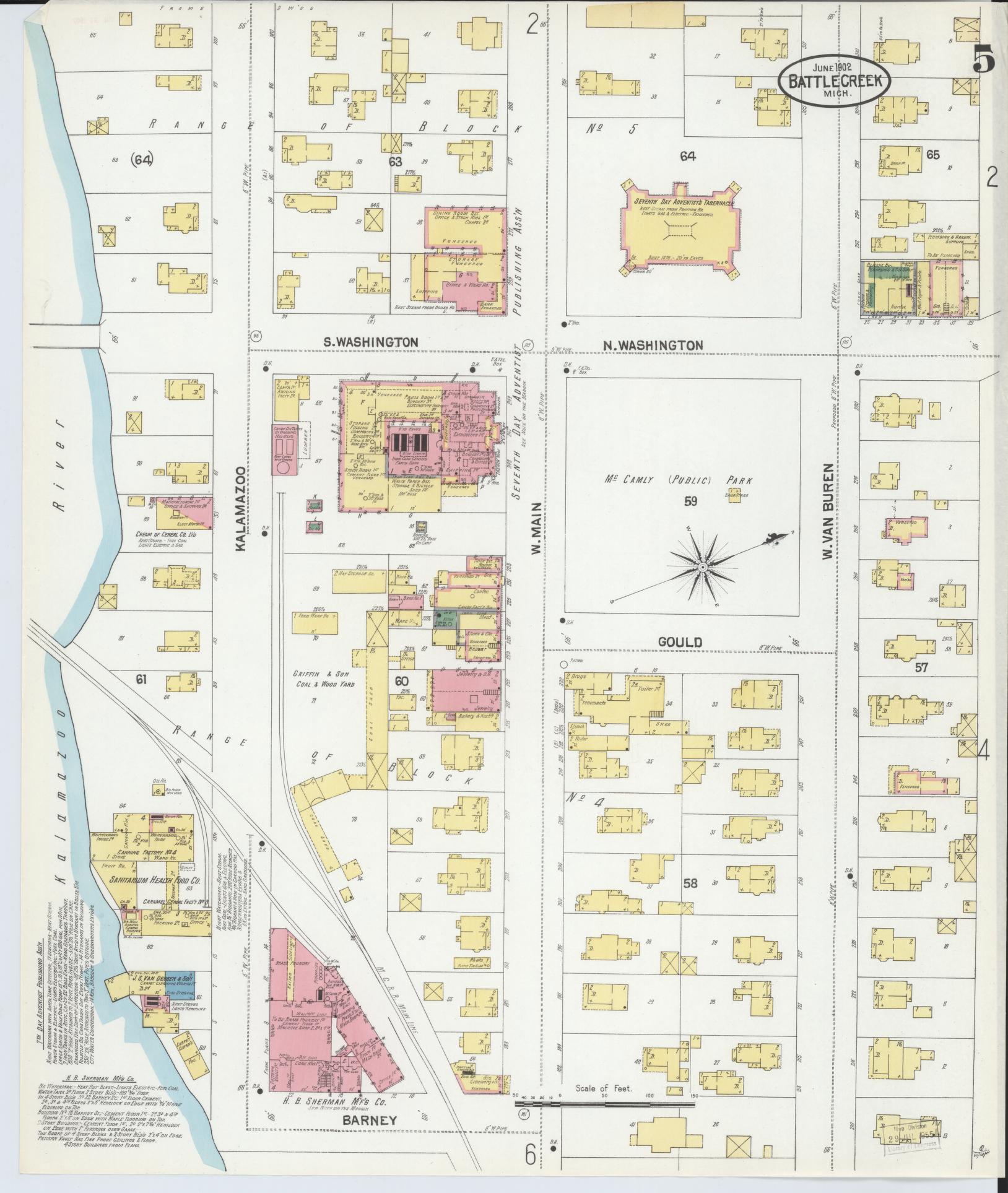 Sanborn Fire Insurance Map from Battle Creek, Calhoun County, Michigan (1902), Sheet #0005 - Historic Sanborn Fire Insurance Map Print, vintage old map wall art, antique decor, genealogy gift, Michigan Michigan map
